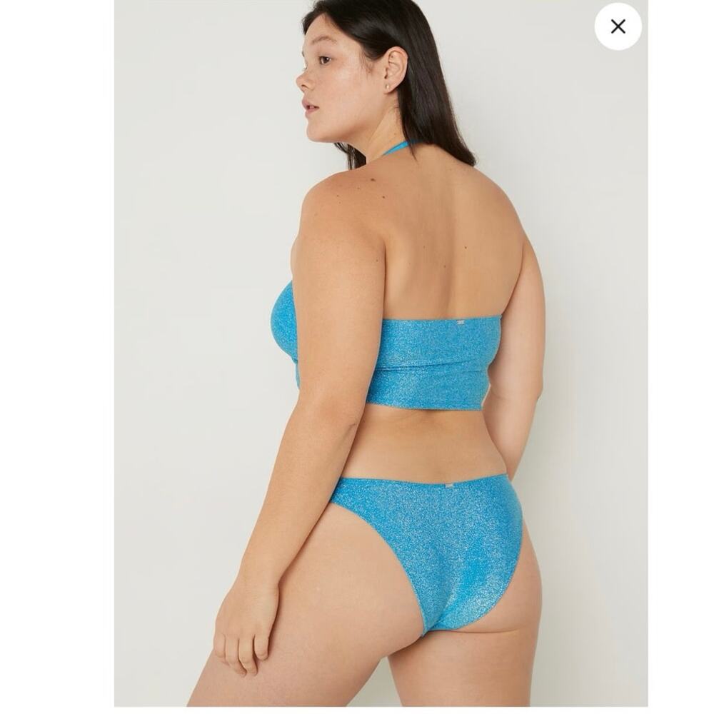 PINK 3 Piece Swim Size L Large Blue Shimmer NWOT Summer Swim Bathing‎ Suit - Picture 2 of 10